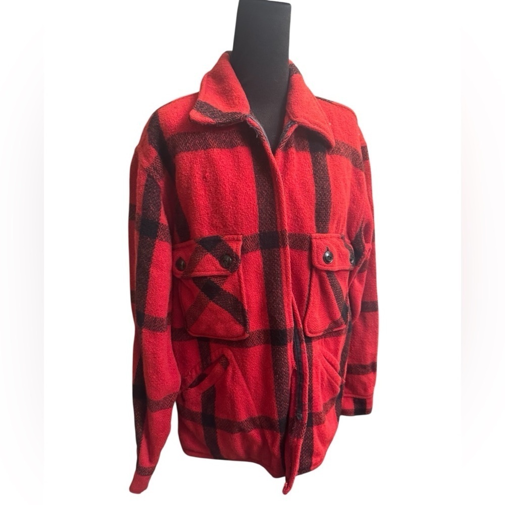 Vintage 100% Wool 70’s JC Penney Buffalo Plaid Red Blk Hunting Mackinaw Jacket - Picture 4 of 16